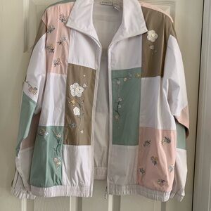 Koret Pastel Patchwork Embroidered Windbreaker Jacket - White/Pink/Green/Tan